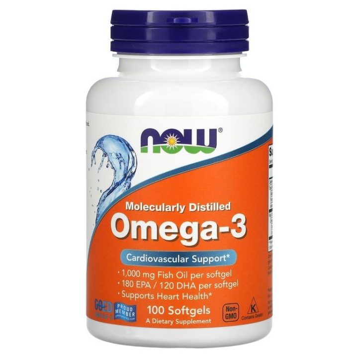 NOW, Omega-3, омега-3, 180 EPA/120DHA, 1000 мг, 100 капсул