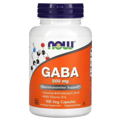 GABA, ГАМК с витамином B6, GABA, 500 мг, 100 капсул, Now Foods