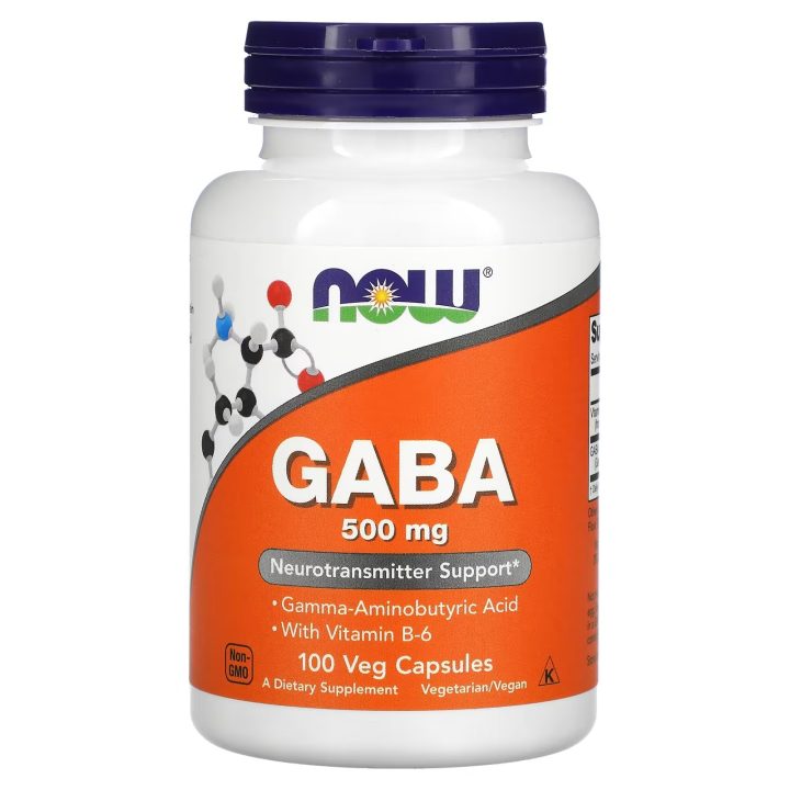 GABA, ГАМК с витамином B6, GABA, 500 мг, 100 капсул, Now Foods