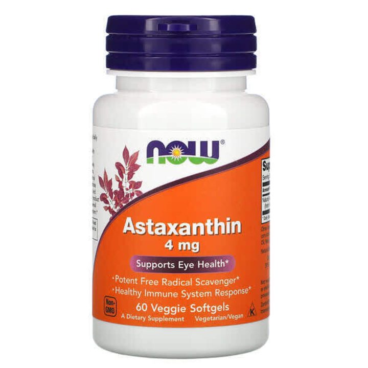 NOW Foods, Astaxanthin, Астаксантин, 4 мг, 60 растительных капсул