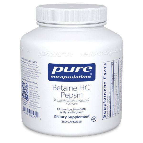 Pure Encapsulations, Бетаин HCI с пепсином, Betaine HCI Pepsin, 250 капсул