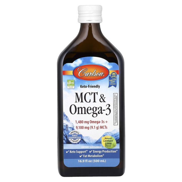 Carlson, масло MCT и омега-3, вкус лимон-лайм, MCT & Omega 3, Keto-Friendly, 500 мл