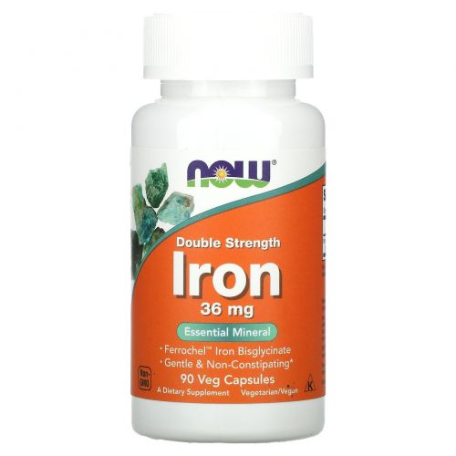 Now Foods, Железо бисглицинат 36мг, Iron Double, 90 капсул