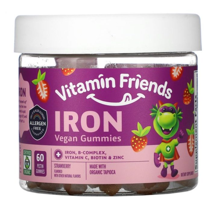 Vitamin Friends, мультивитаминный комплекс с железом, клубника, 60 жеват. мармеладок