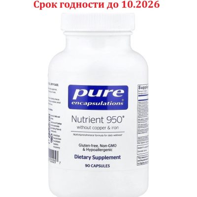 Pure Encapsulations, Nutrient 950, Витамины и минералы, без меди и железа, 90 капсул, 10/26
