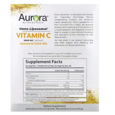 Aurora Nutrascience, Nano-Liposomal Vitamin C, витамин С, 30 пакетиков по 9 г.