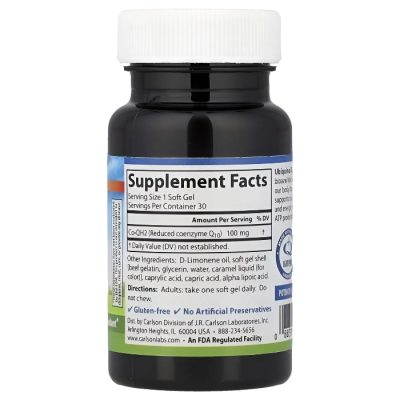 Carlson, Убихинол, CoQH2 Ubiquinol, 100 мг, 30 капсул