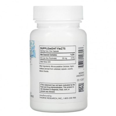 Thorne Research, Цинк пиколинат, 30 мг, Zinc Picolinate, 60 капсул