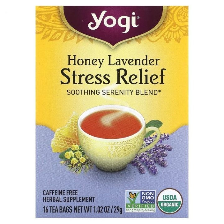ДИСКОНТ Yogi Tea, Stress Relief, чай cо вкусом меда и лаванды, без кофеина, 16 пакетиков