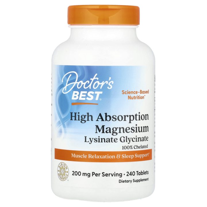 Doctor's Best, Магний глицинат, высокое усвоение, High Absorption, 200 мг, 240 таблеток