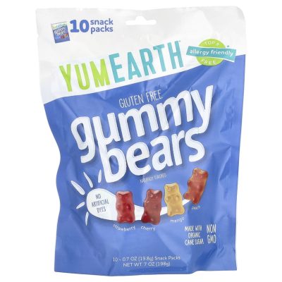 YumEarth, Жевательные мишки, Ассорти вкусов, Gummy Bears, 10 пакетов со снеками