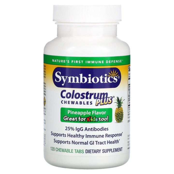 Молозиво, Colostrum Plus, Symbiotics, со вкусом ананаса, 120 жевательных таблеток