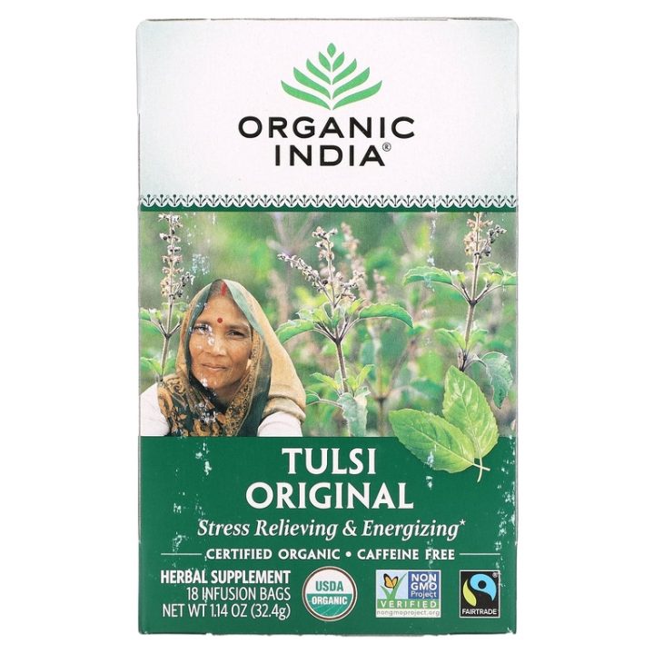 Organic India, Tulsi Tea, Чай с туласи, оригинальный, без кофеина, 18 пакетиков