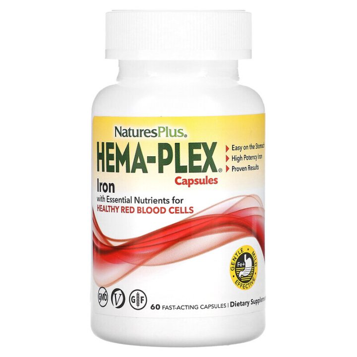 Hema-Plex fast-acting, железо быстрого высвобождения, Nature's Plus, 60 капсул