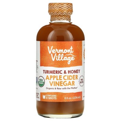 Vermont Village, Apple Cider Vinegar, Turmeric & Honey, Яблочный уксус, куркума, мед, 236 мл
