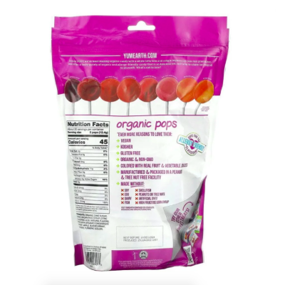 Yum Earth, Органик леденцы на палочке с витамином С, в индивид упаковках, 40шт