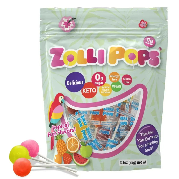 Zollipops, Леденцы "Чистые зубы" без сахара, тропические фрукты, в индивидуальных упаковках, 88 гр