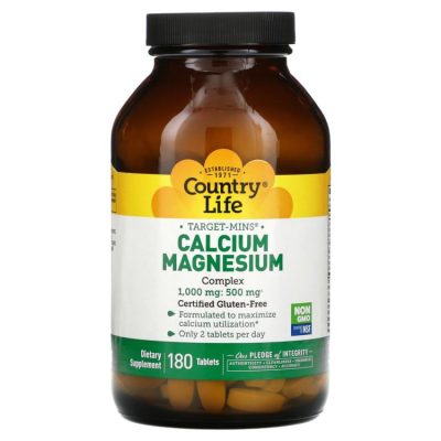 Country Life, Target-Mins, Calcium Magnesium, комплекс кальций и магний, 180 таблеток