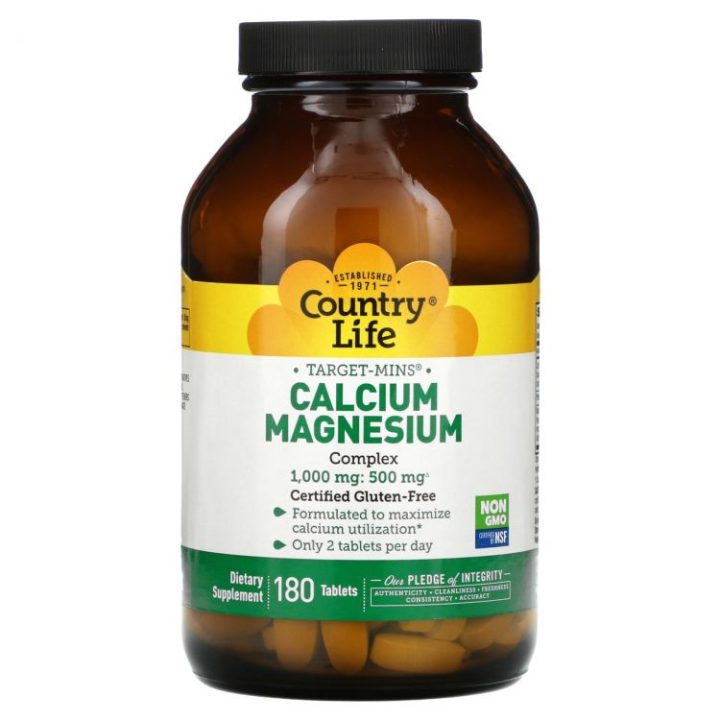 Country Life, Target-Mins, Calcium Magnesium, комплекс кальций и магний, 180 таблеток