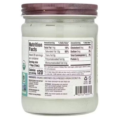 Nutiva, Organic Coconut Oil, Органическое кокосовое масло первого отжима, 414 мл