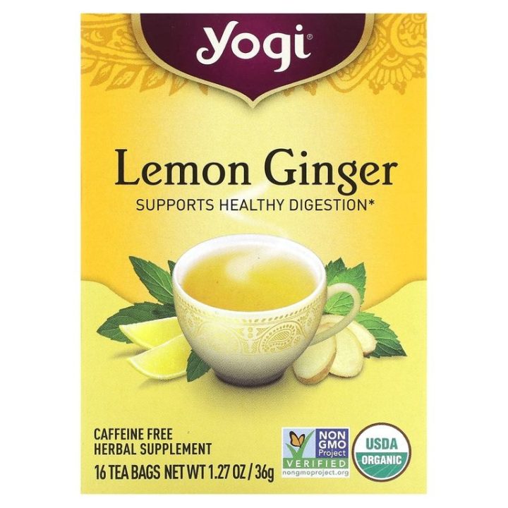 Yogi Tea, чай с лимоном и имбирем, поддержка пищеварения, без кофеина, 16 чайных пакетиков