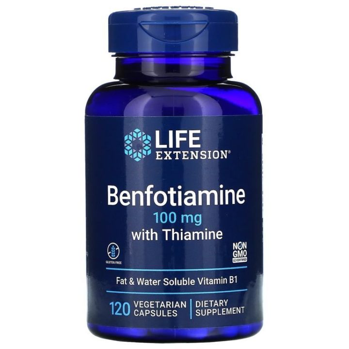 Life Extension, бенфотиамин с тиамином, Benfotiamin with Tiamine, 100 мг, 120 капсул