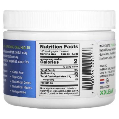 Xlear, Spry, жевательная резинка без сахара, вкус перечной мяты, 100 штук