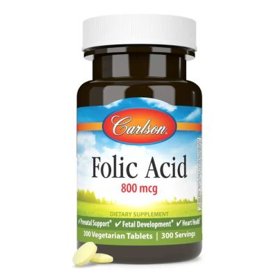 Carlson, Фолиевая кислота, Folic Acid, 800 мкг, 300 вегетарианских таблеток