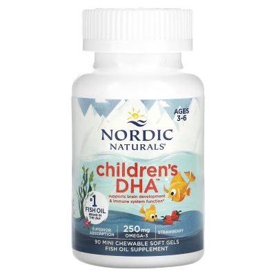 Nordic Naturals, Children's DHA, ДГК для детей 3-6 лет, вкус клубники, 90 жевательных мини-капсул