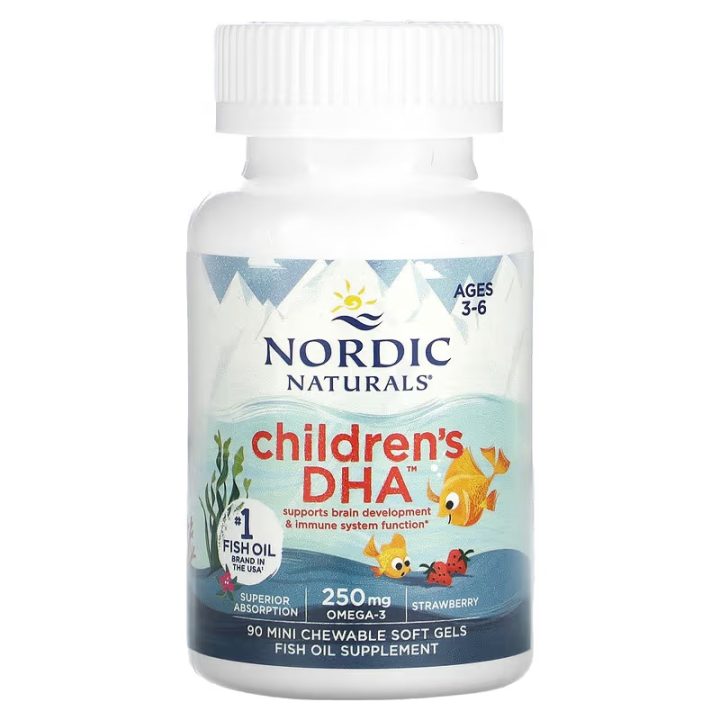 Nordic Naturals, Children's DHA, ДГК для детей 3-6 лет, вкус клубники, 90 жевательных мини-капсул