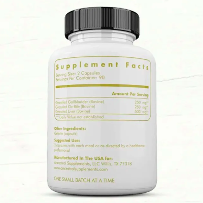 Ancestral Supplements, вытяжка из бычьей желчи/печени, 180 капсул