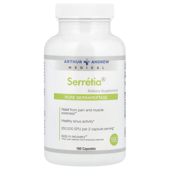 Arthur Andrew Medical, Serretia, чистая серрапептаза, (125 000 SPU в 1 капсуле), 180 капсул