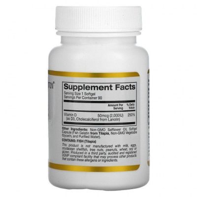 California Gold Nutrition, Витамин D3, 50 мкг, 2000 МЕ, 90 капсул - срок до 05/24