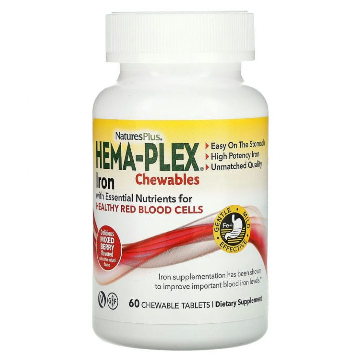Hema-Plex, комплекс с железом, ягодное ассорти, Nature's Plus, 60 жевательных пастилок