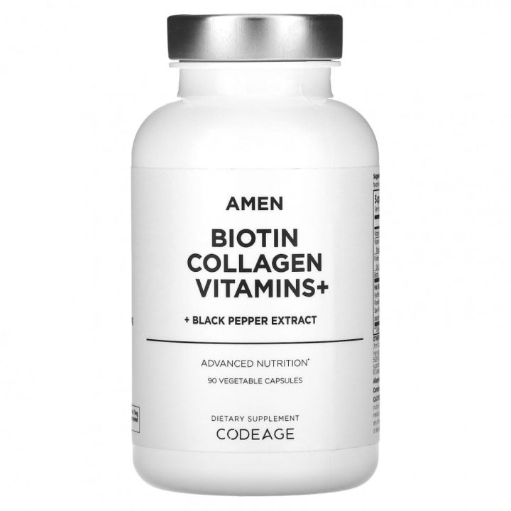 Codeage, Amen, Biotin Collagen Vitamins+, биотин, коллаген и витамины, 90 растительных капсул