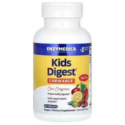 Enzymedica, Kids Digest, Пищеварительные ферменты для детей, вкус фруктового пунша, 90 таблеток