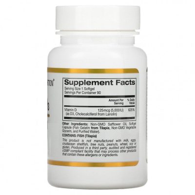 California Gold Nutrition, Витамин D3, 125 мкг (5000 МЕ), 90 капсул - срок до 04/24