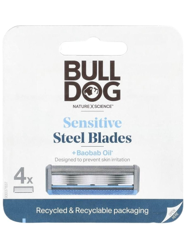 Buldog Skincare, Steel Blades, Сменные кассеты д/бритвы с 5 лезв, с маслом баобаба, 4 шт