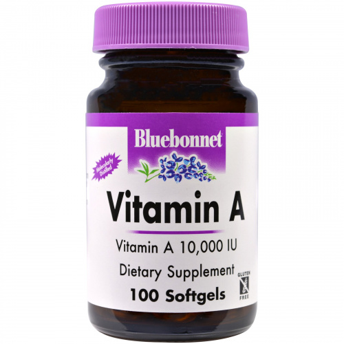 Bluebonnet Nutrition, Витамин А 10 000 МЕ, 100 капсул уценка