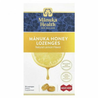 Manuka Health, Manuka Honey Lozenges, Леденцы с медом манука, вкус лимона, 15 штук