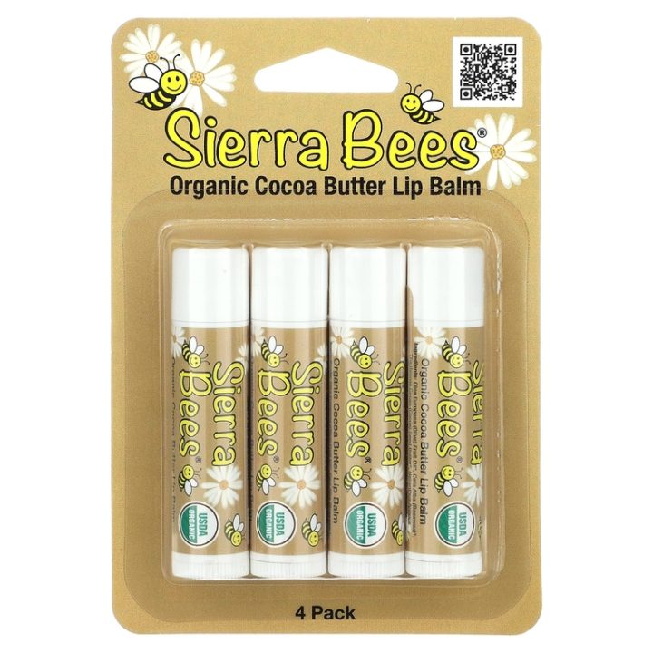 Sierra Bees, набор органических бальзамов для губ, какао-масло, 4 штуки