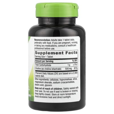 Nature's Way, Choline, Холин, для здоровья мозга, 500 мг, 100 таблеток