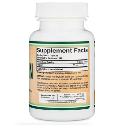 Double Wood Supplements, Apigenin, Апигенин, для релаксации, сна и настроения, 120 капсул