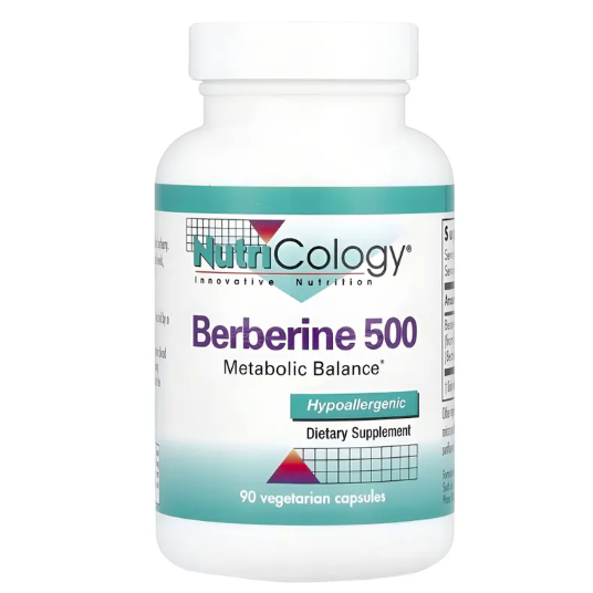 Nutricology, Берберин 500мг, для поддержки здорового уровня холестерина, 90 капсул