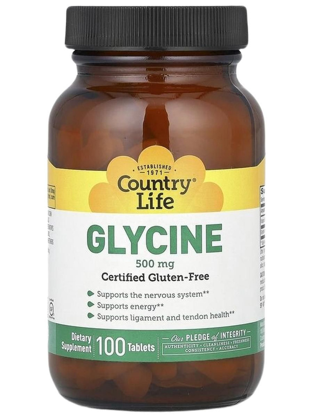 Country Life, Glycine, глицин, 500 мг, 100 таблеток