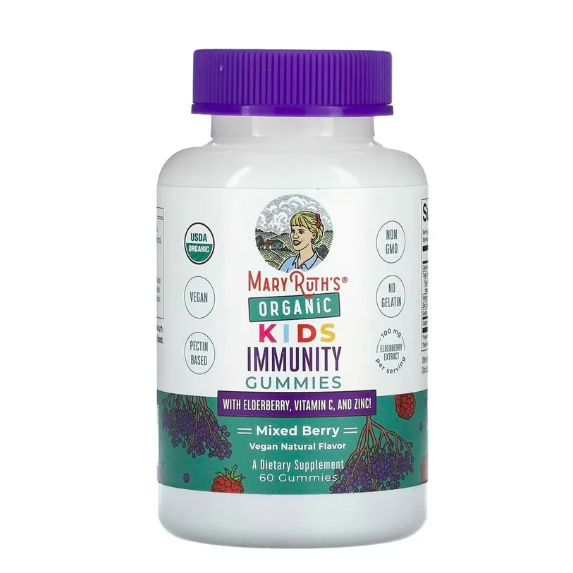 MaryRuth's, поддержка иммунитета для детей, бузина, витамин С, цинк, ягодный микс, 60 мармеладок