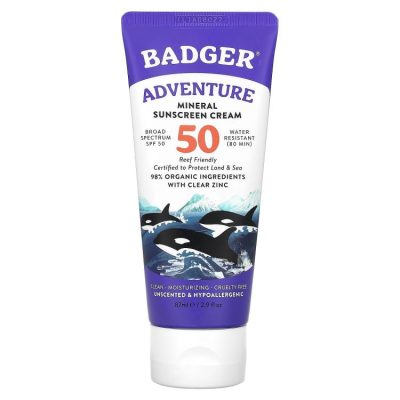 Badger, солнцезащитный крем SPF 50, Adventure Mineral Sunscreen Cream, без запаха, 87 мл