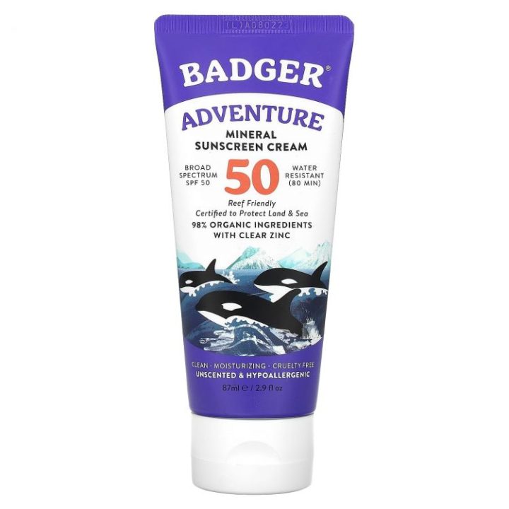 Badger, солнцезащитный крем SPF 50, Adventure Mineral Sunscreen Cream, без запаха, 87 мл