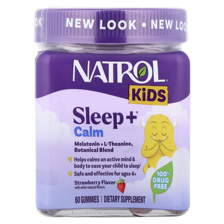 Natrоl, Sleep + Calm, Mелатонин + L-теанин, для детей от 4 лет, клубника, 60 жев таб