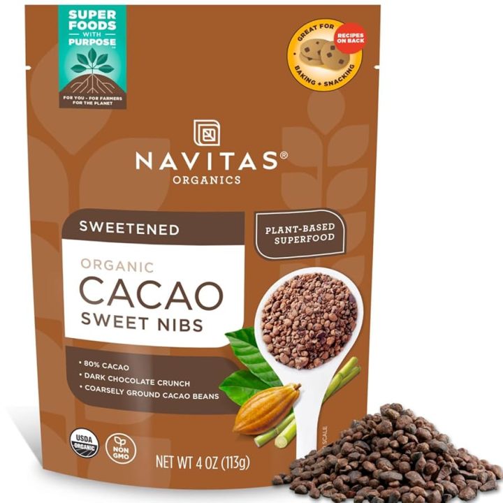 Navitas Organics, Cacao Sweet Nibs, органические кусочки какао-бобов, 227 г